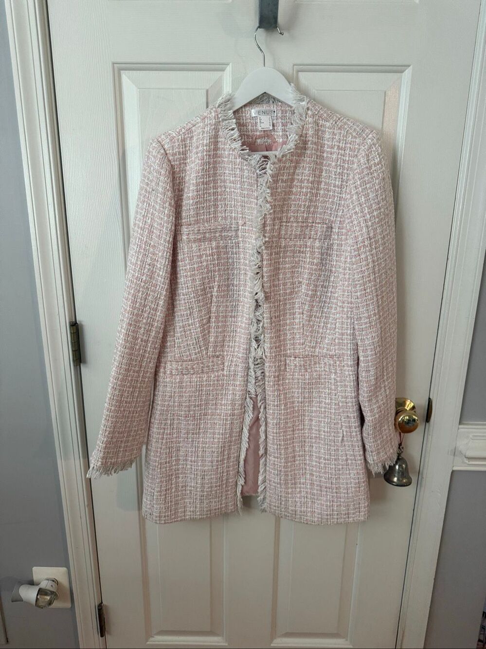 Venus Pink White Silver Channel Style Ling Blazer sz 8 EUC